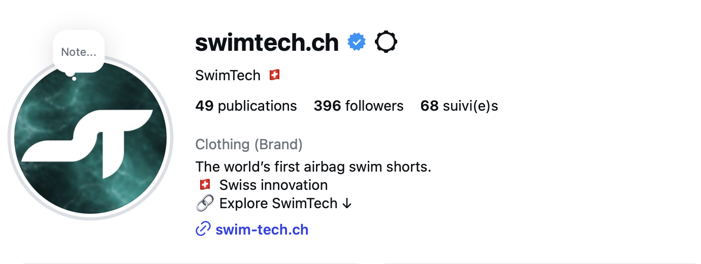 Aperçu réel du profil Instagram SwimTech